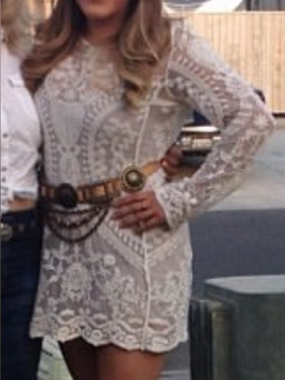 Boho Lace Long-Sleeve Mini Dress in Cream